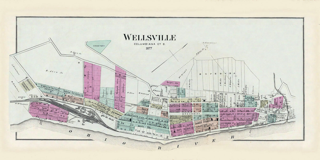 1877 Town Map of Wellsville Columbiana County Ohio