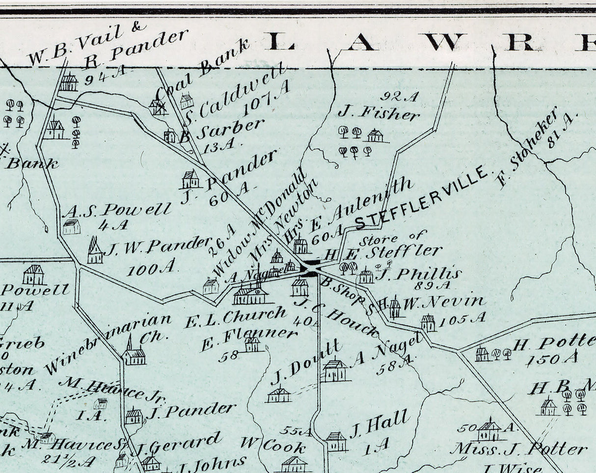 1876 Map of Franklin Township Beaver County Pennsylvania