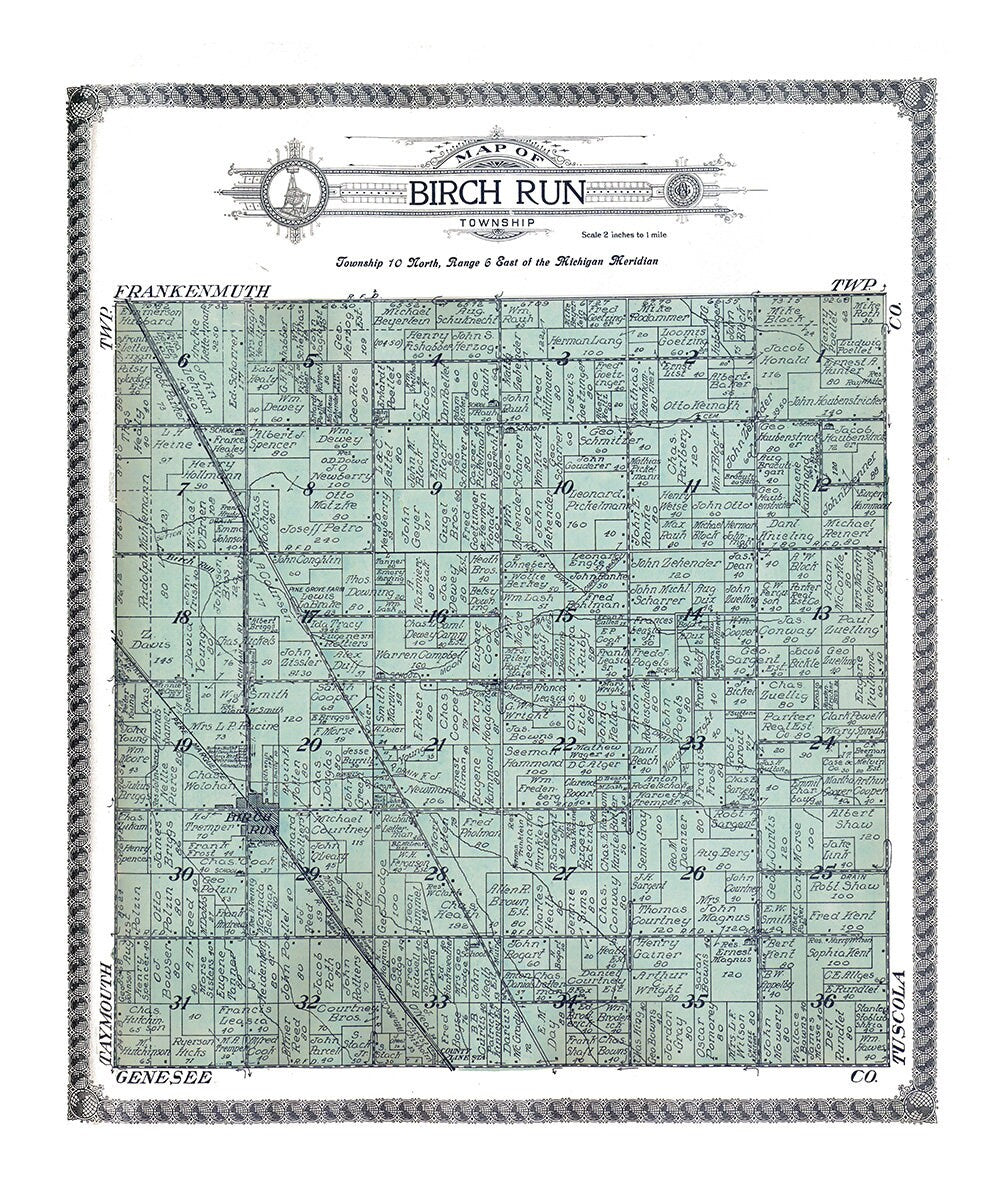 1916 Map of Birch Run Township Saginaw County Michigan