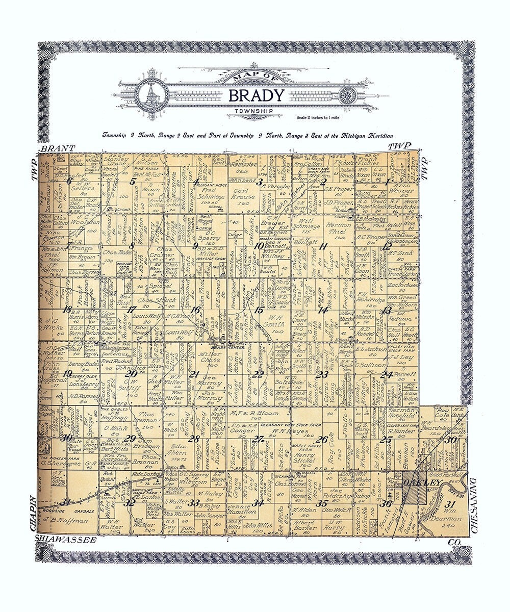 1916 Map of Brady Township Saginaw County Michigan
