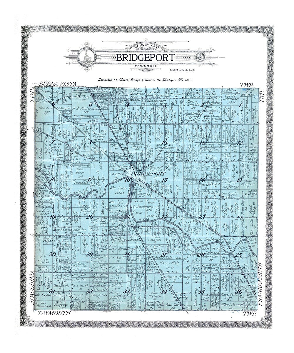 1916 Map of Bridgeport Township Saginaw County Michigan