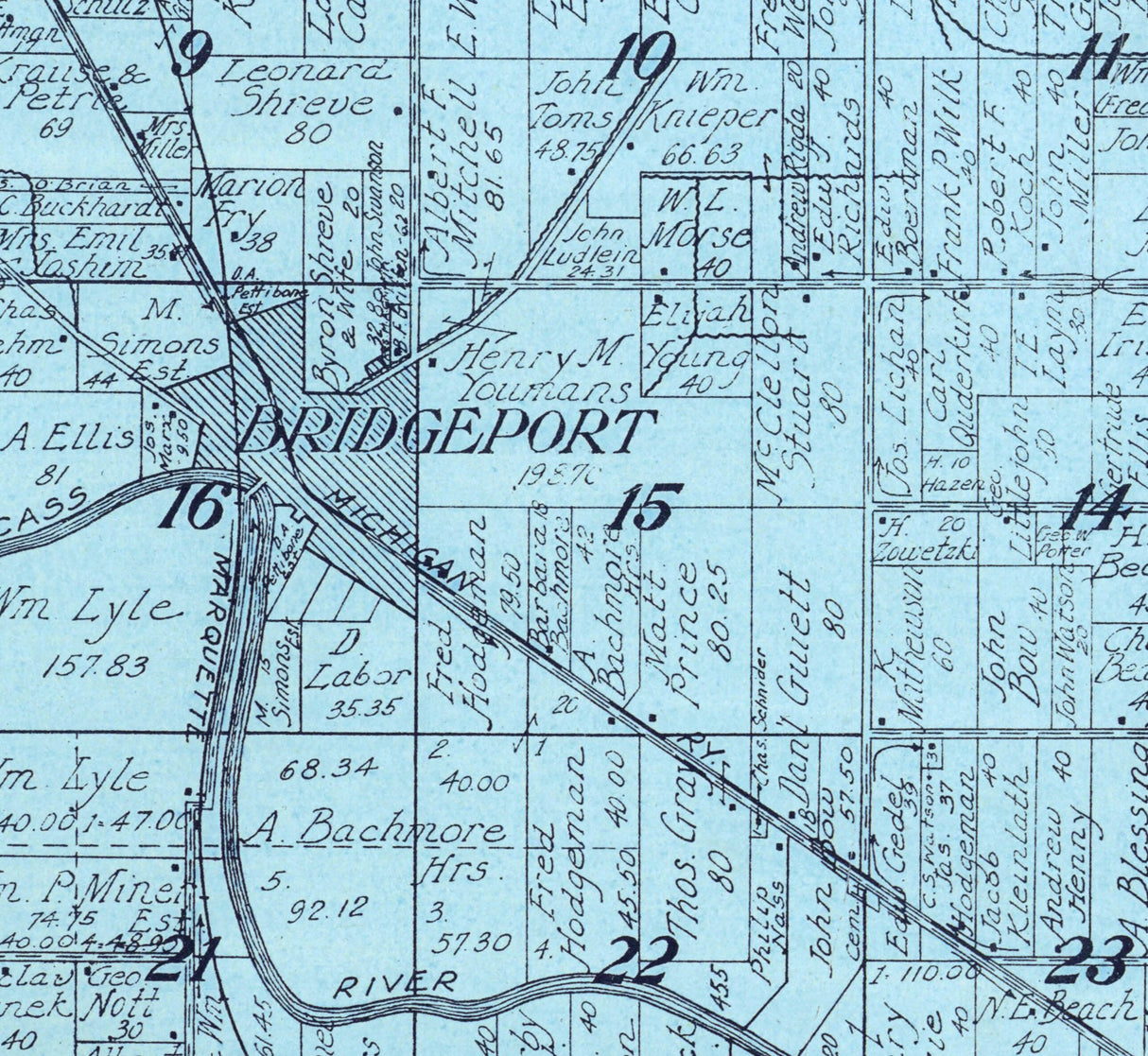 1916 Map of Bridgeport Township Saginaw County Michigan