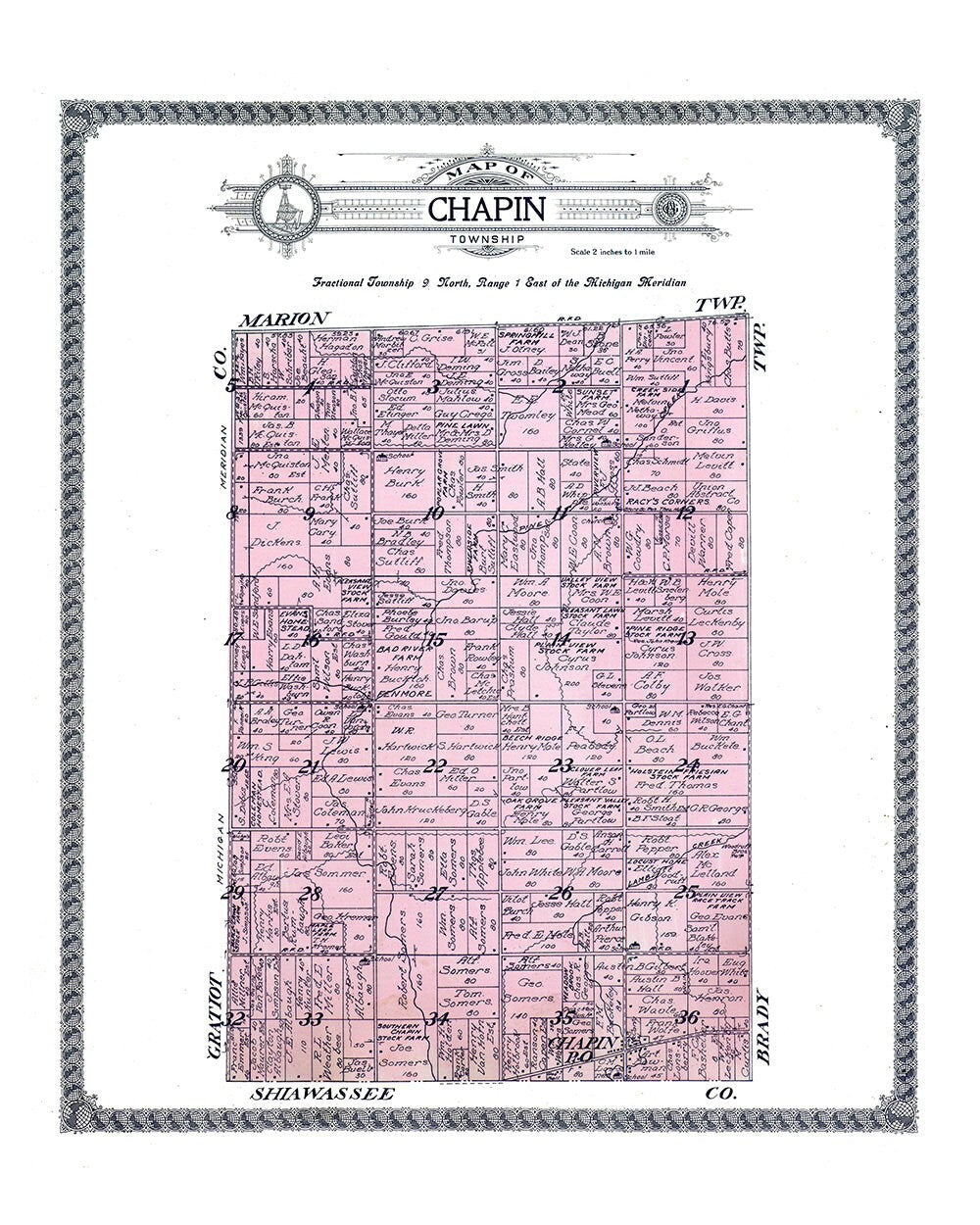 1916 Map of Chapin Township Saginaw County Michigan