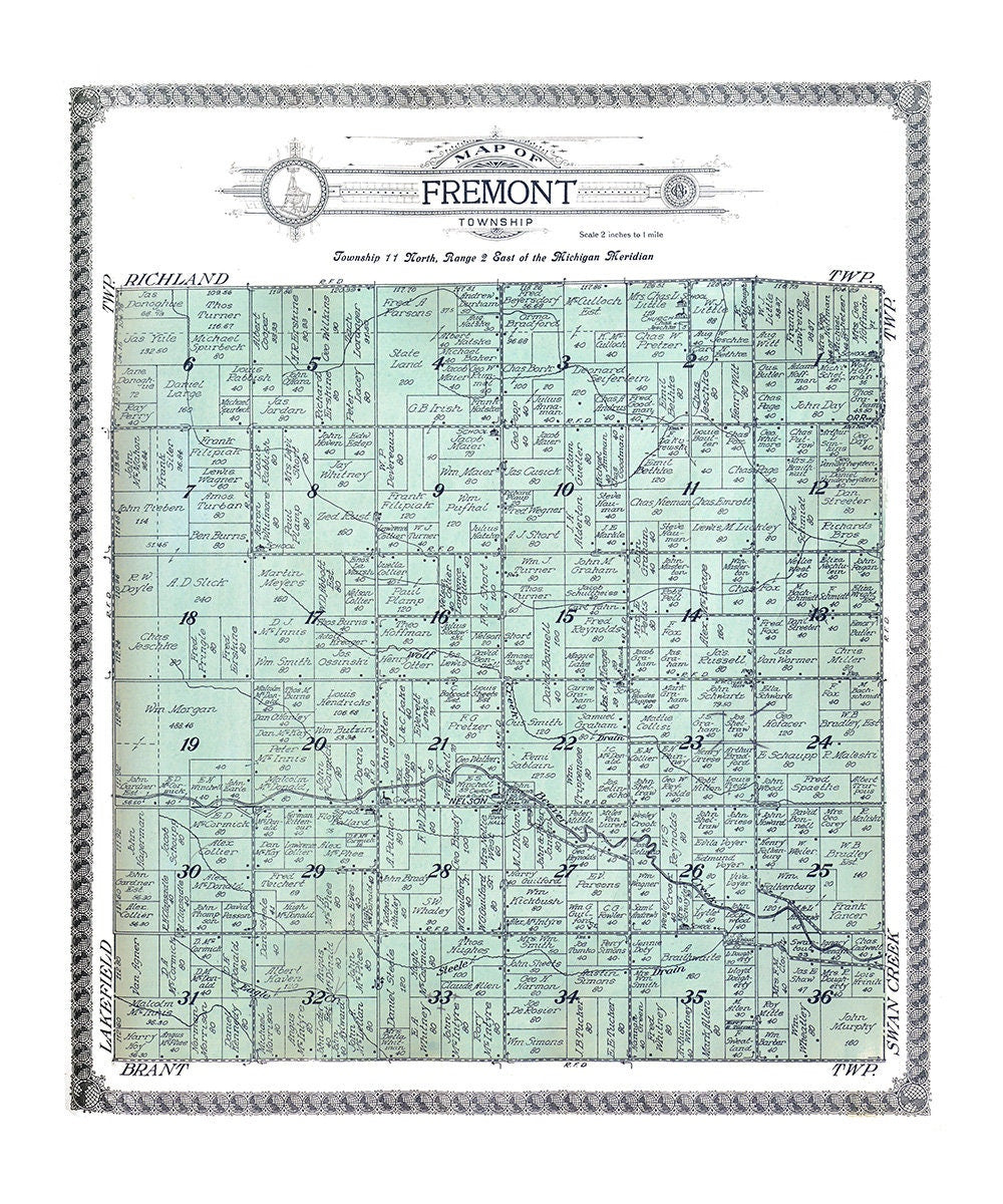 1916 Map of Fremont Township Saginaw County Michigan