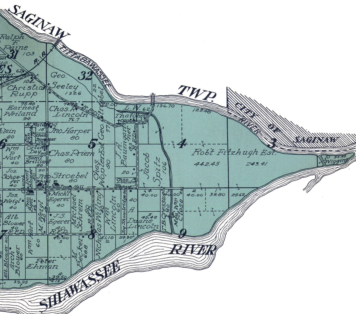 1916 Map of James Township Saginaw County Michigan