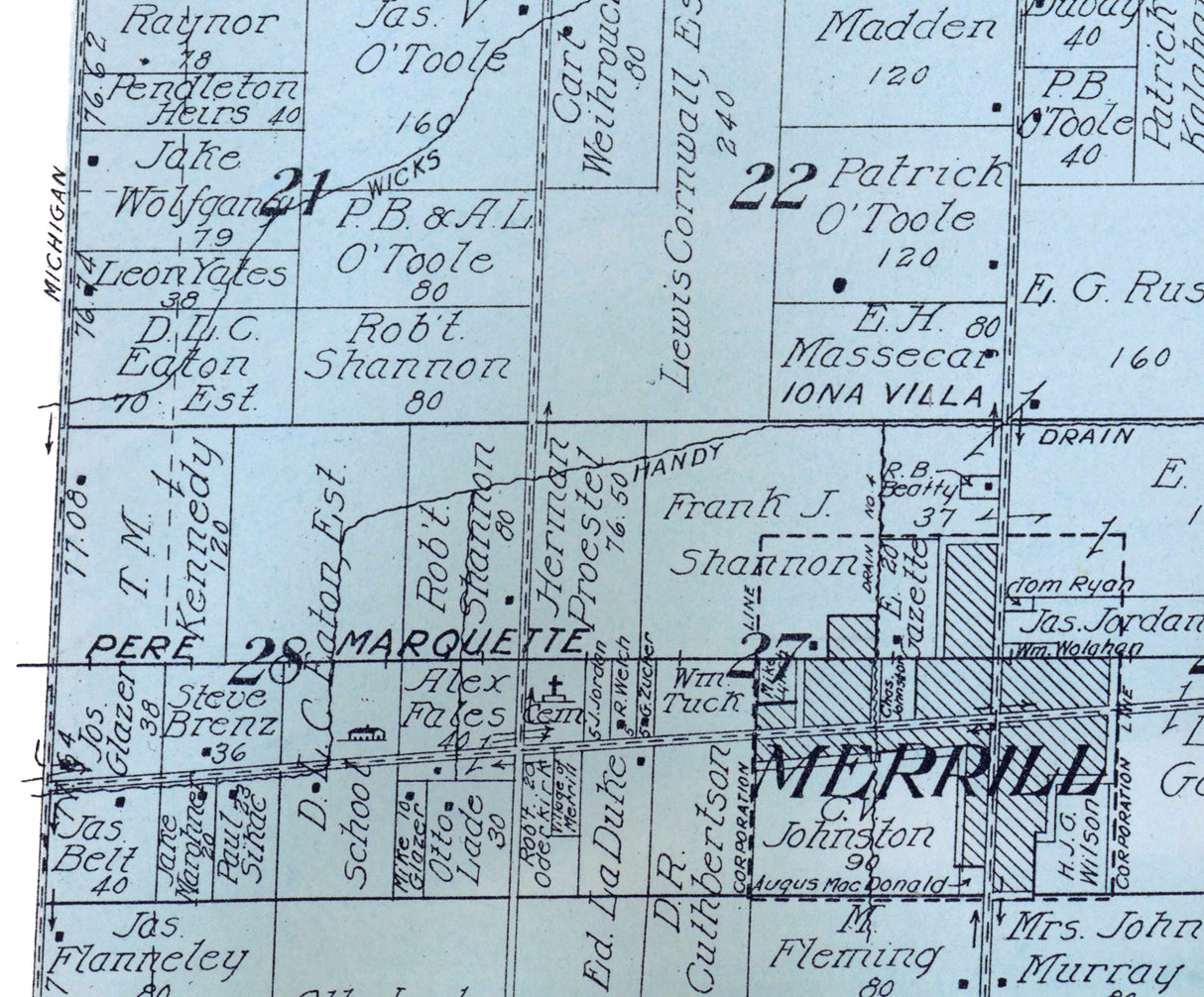 1916 Map of Jonesfield Township Saginaw County Michigan