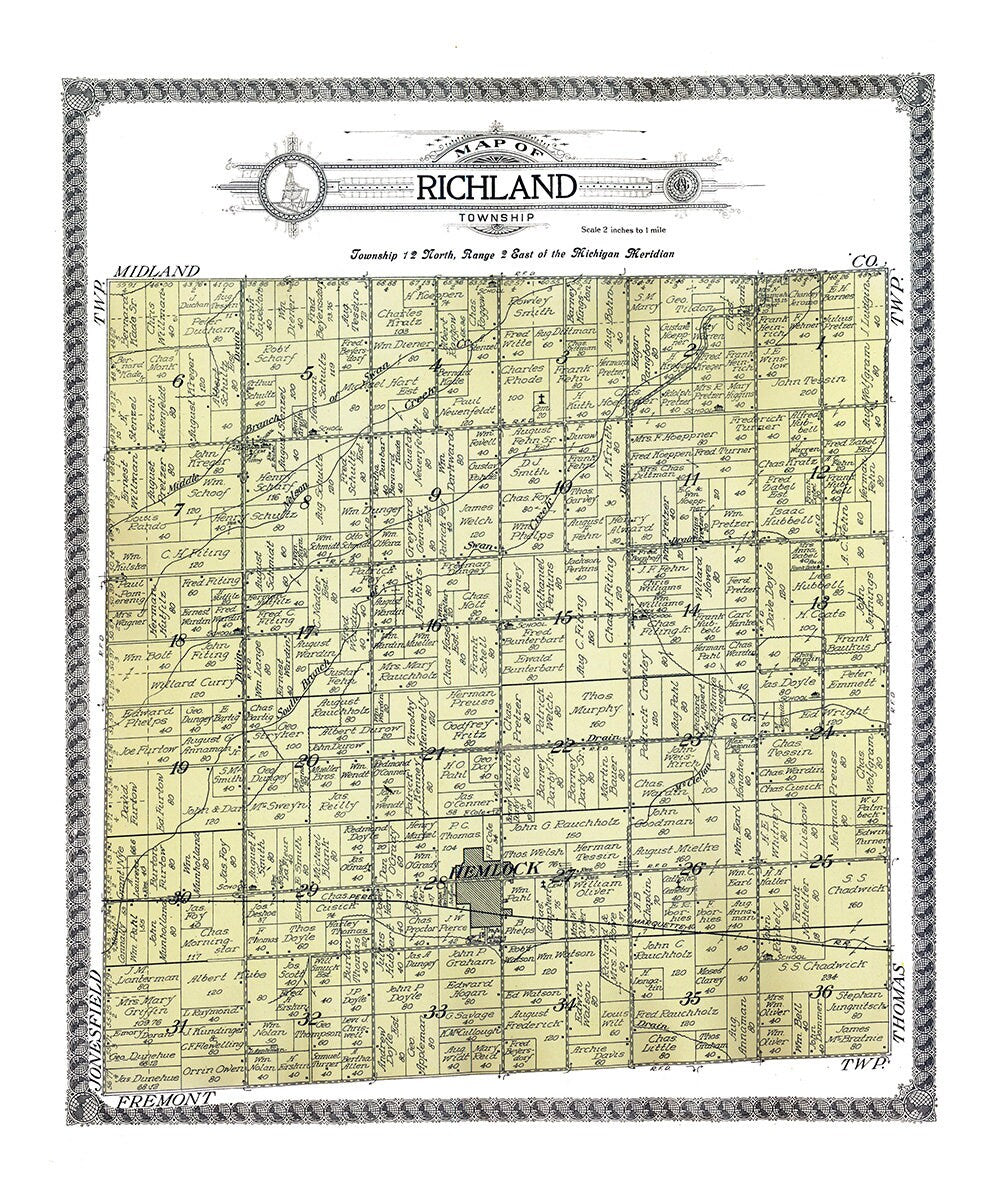 1916 Map of Richland Township Saginaw County Michigan