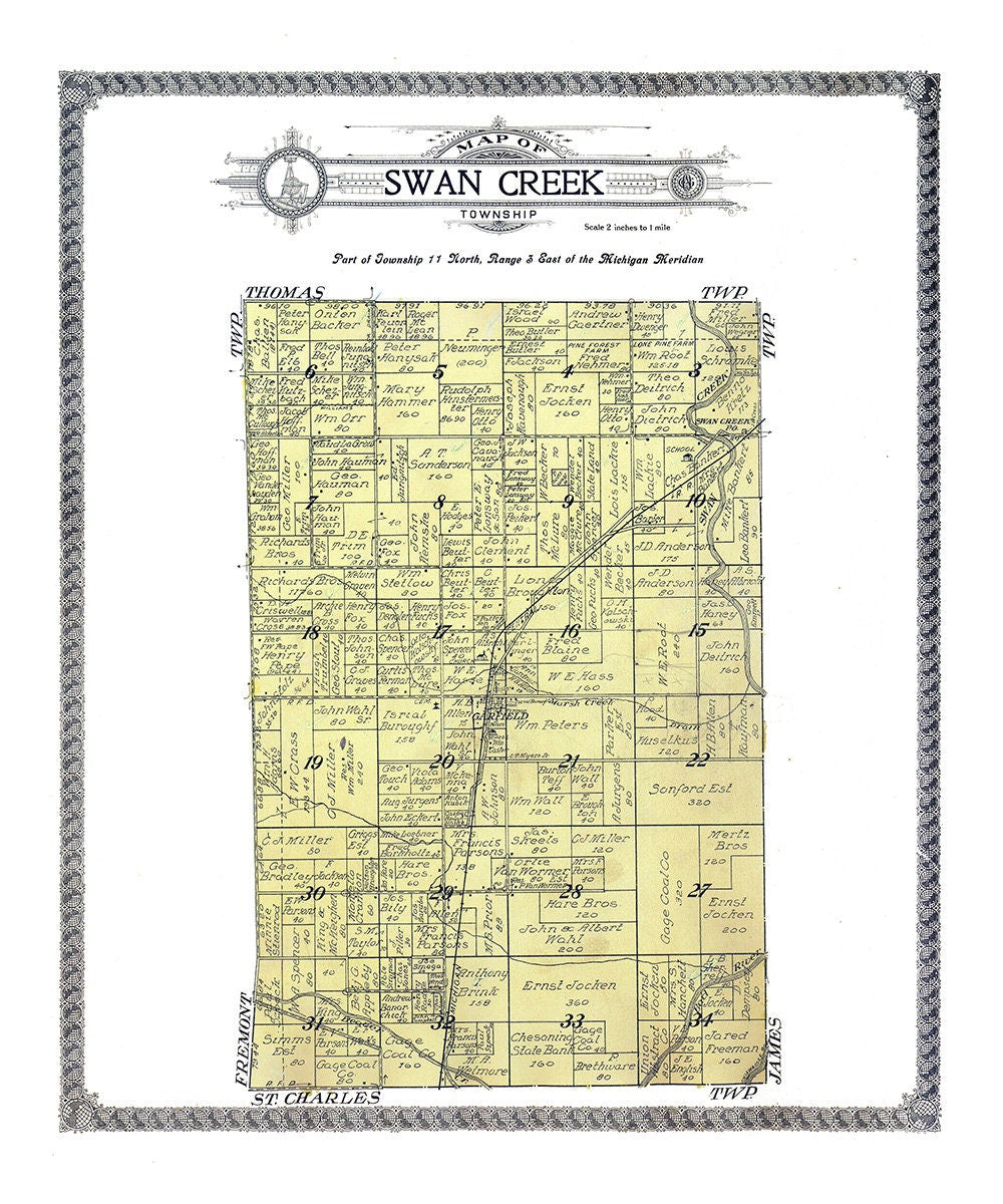 1916 Map of Swan Creek Township Saginaw County Michigan
