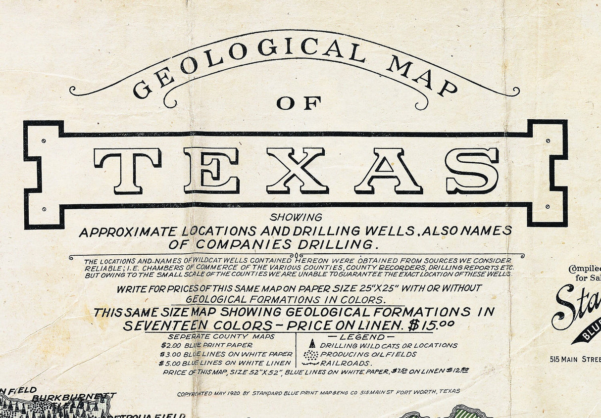 1920 Map of Texas Oil Fields and Geology