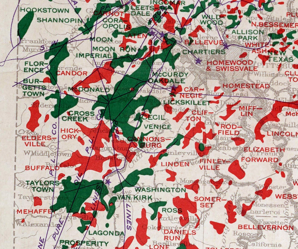 1921 Oil and Gas Fields Map of Pennsylvania