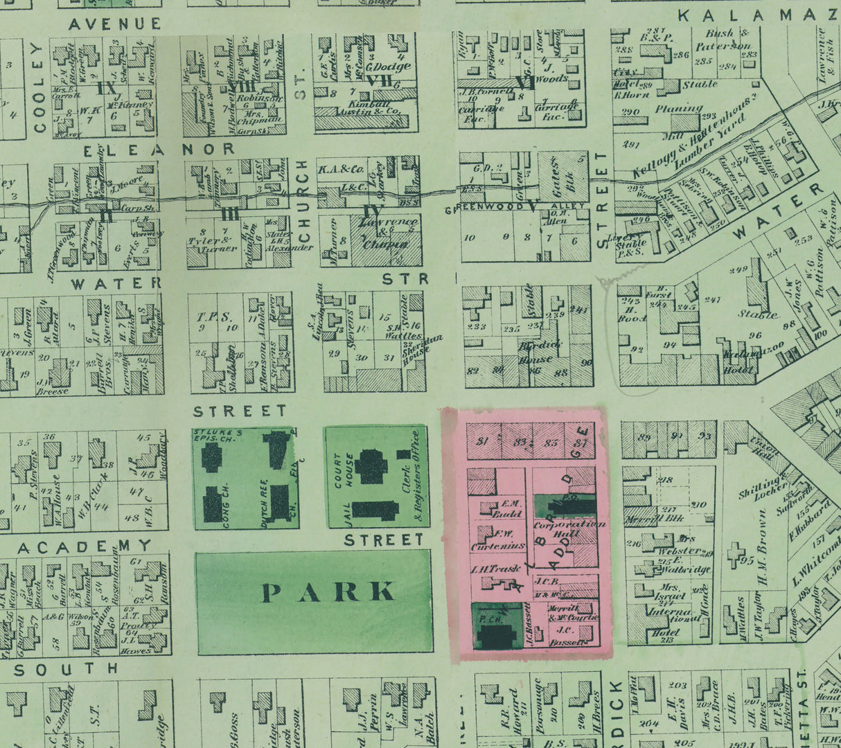 1873 Map of Kalamazoo Kalamazoo County Michigan