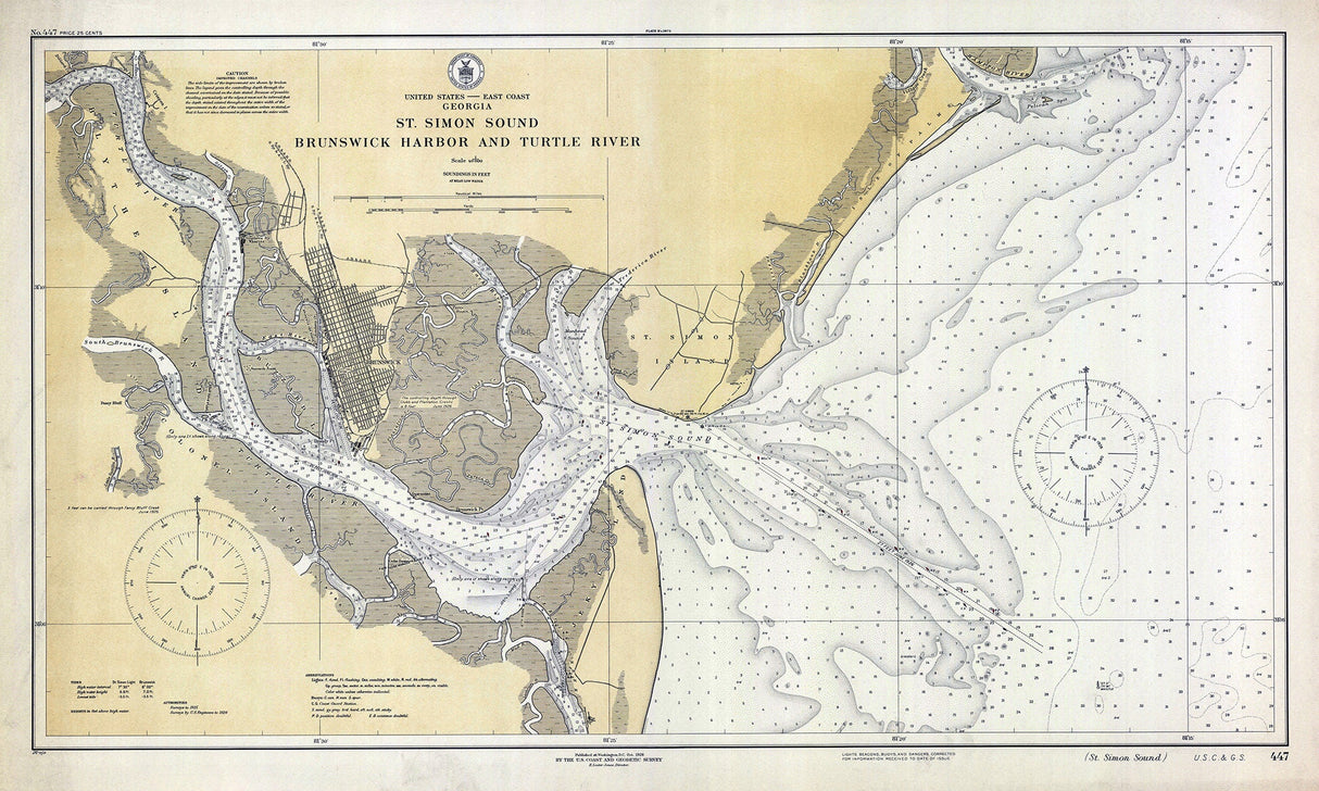 1926 Nautical Chart of St Simon Sound Brunswick Harbor Georgia