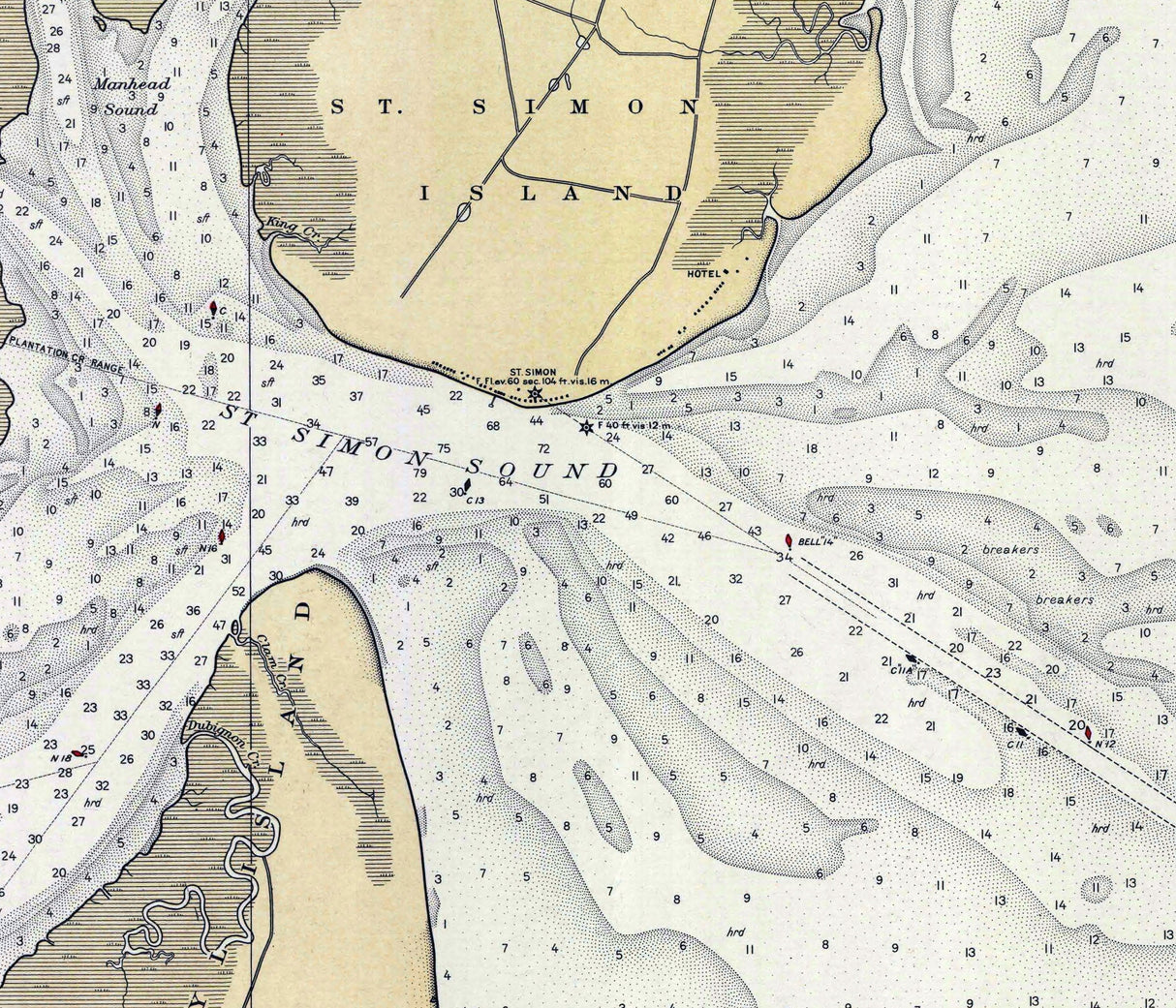 1926 Nautical Chart of St Simon Sound Brunswick Harbor Georgia