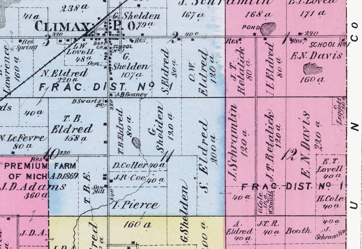 1873 Map of Climax Township Kalamazoo County Michigan