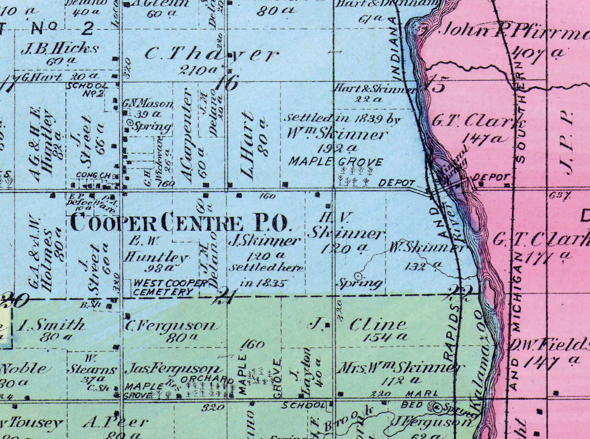 1873 Map of Cooper Township Kalamazoo County Michigan