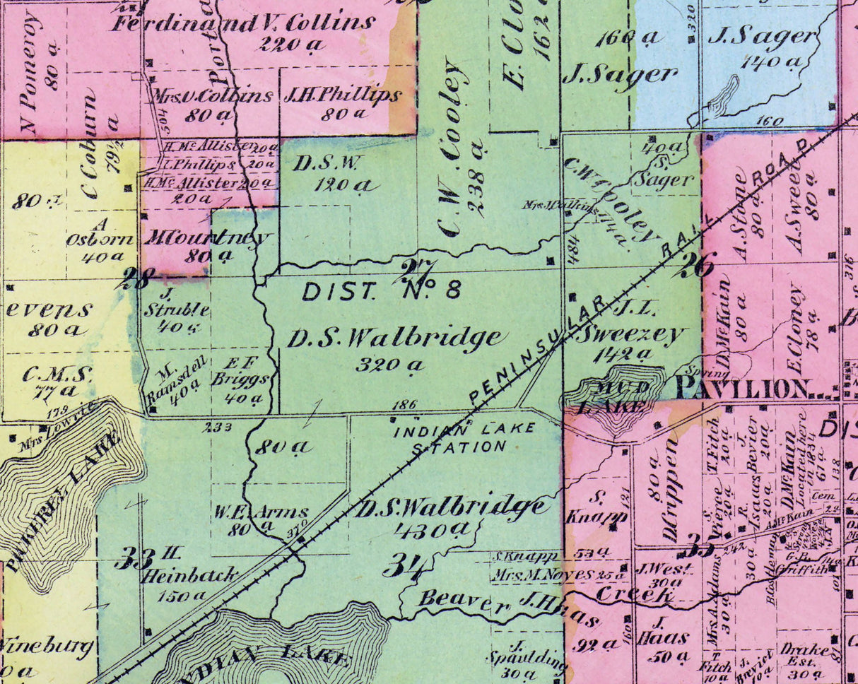 1873 Map of Pavilion Township Kalamazoo County Michigan