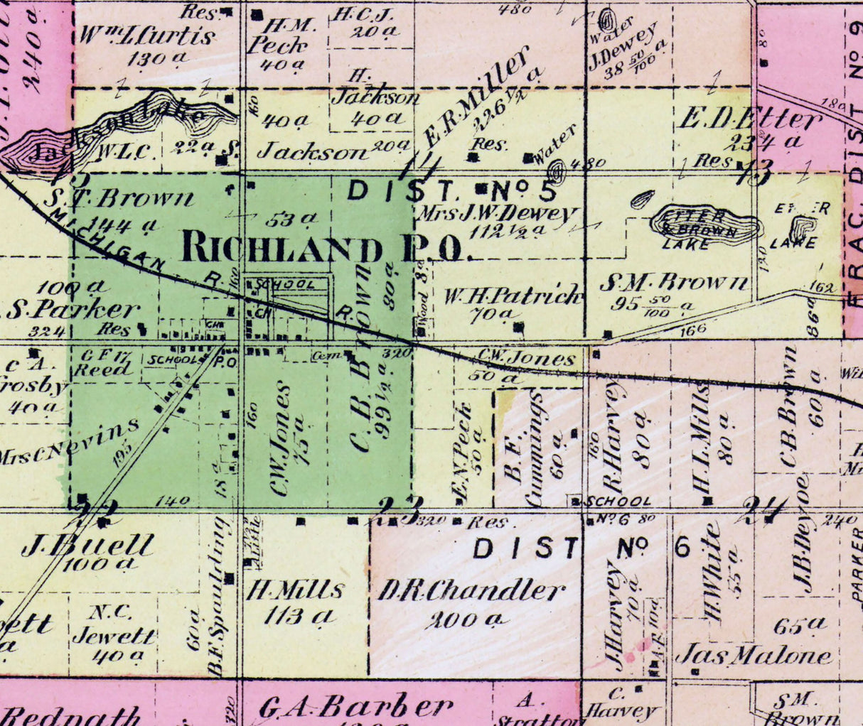 1873 Map of Richland Township Kalamazoo County Michigan