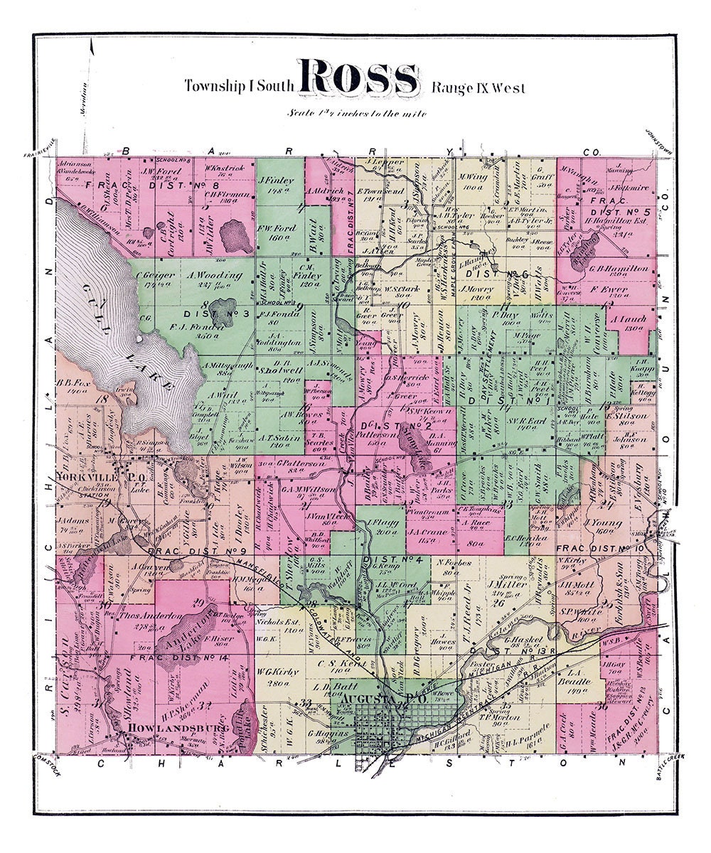 1873 Map of Ross Township Kalamazoo County Michigan