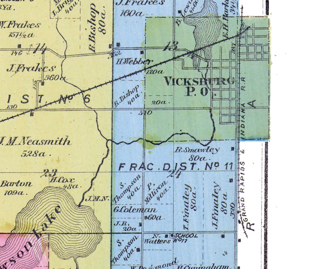 1873 Map of Schoolcraft Township Kalamazoo County Michigan