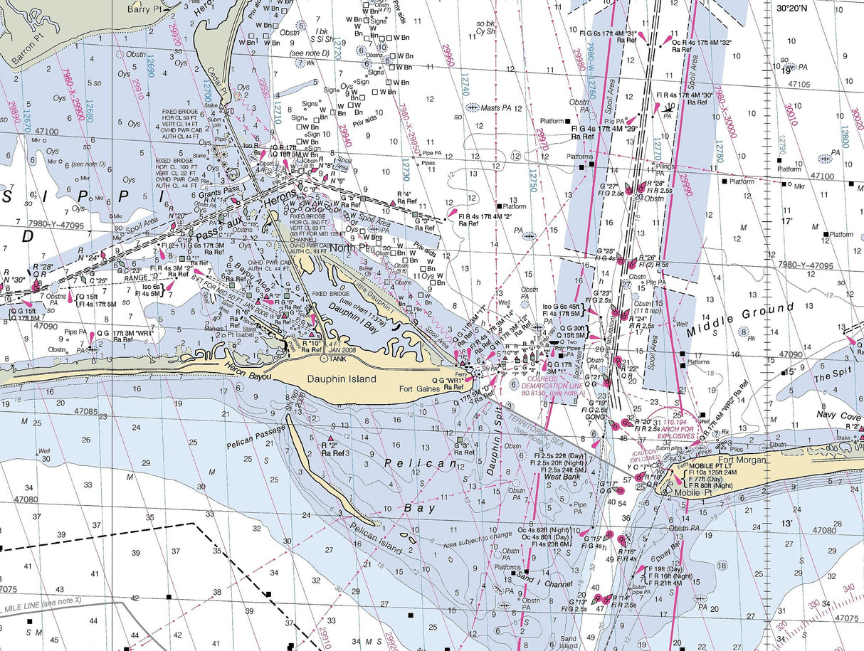 2008 Nautical Chart of Mobile Bay Alabama