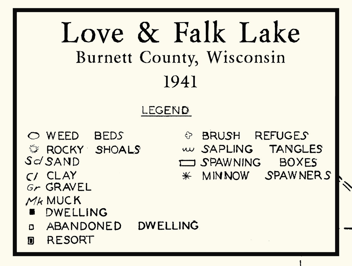 1941 Map of Love and Falk Lake Burnett County Wisconsin