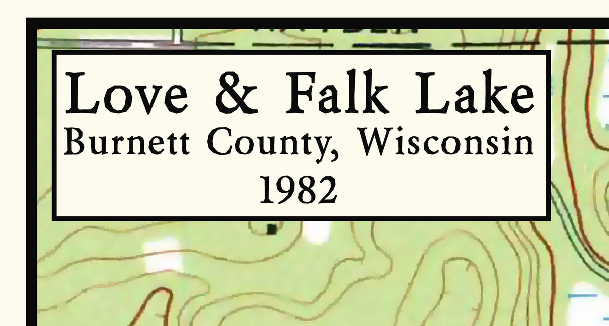 1982 Map of Love & Falk Lake Burnett County Wisconsin