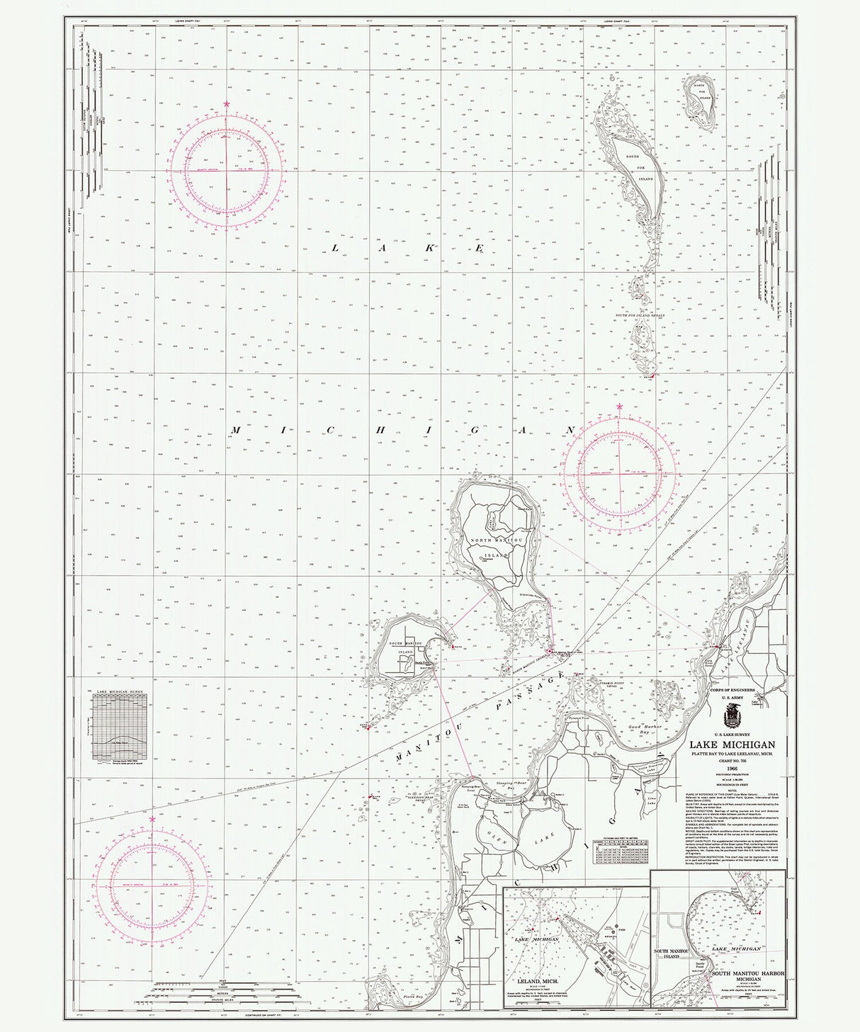 1966 Nautical Chart of North Manitou Island Group Lake Michigan