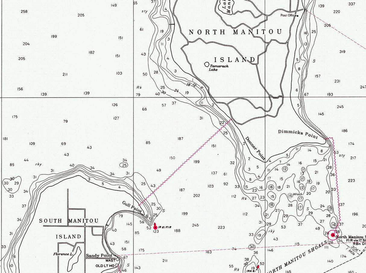 1966 Nautical Chart of North Manitou Island Group Lake Michigan