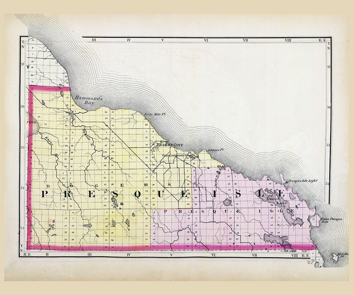 1873 Map of Presque Isle County Michigan