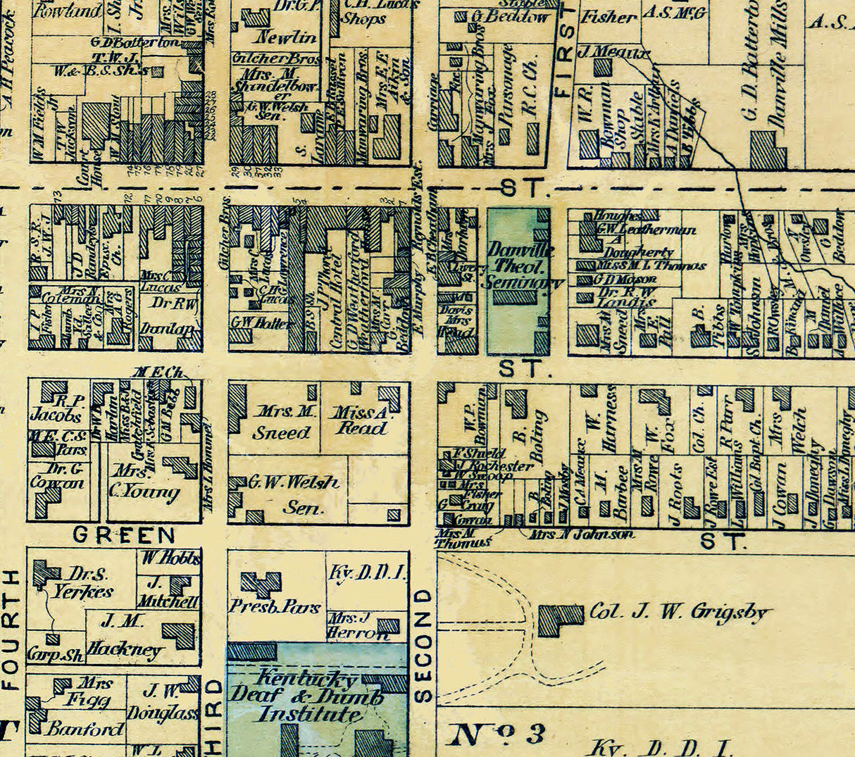 1876 Map of Danville Boyle County Kentucky