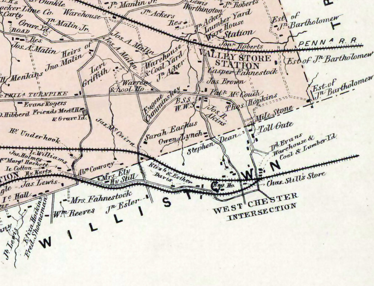 1873 Map of East Whiteland Township Chester County Pennsylvania