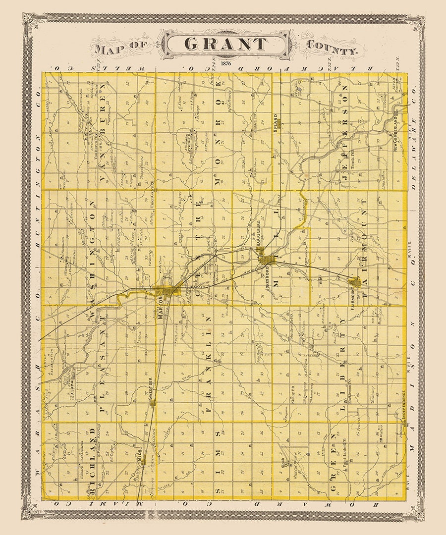 1876 Map of Grant County Indiana