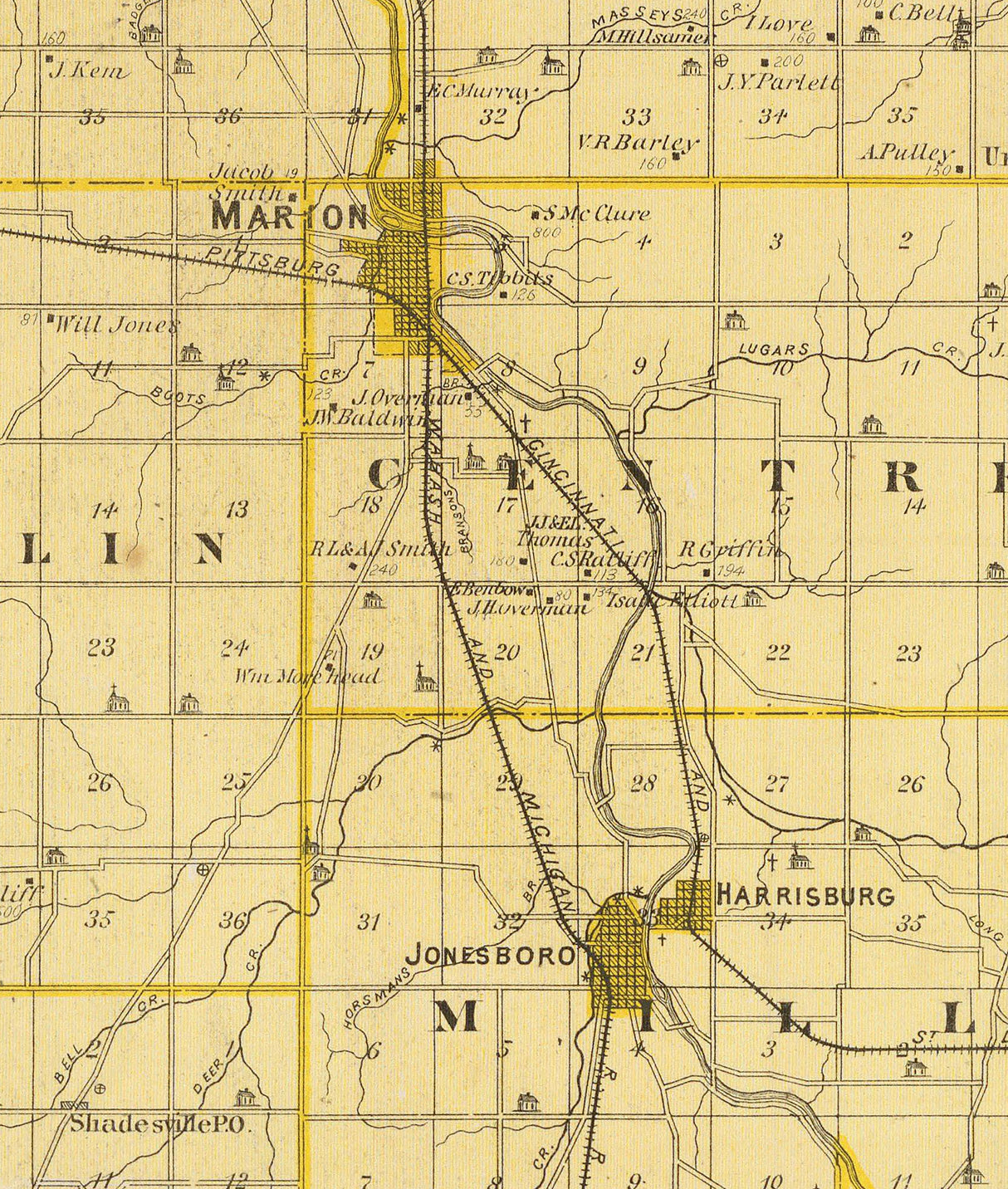 1876 Map of Grant County Indiana