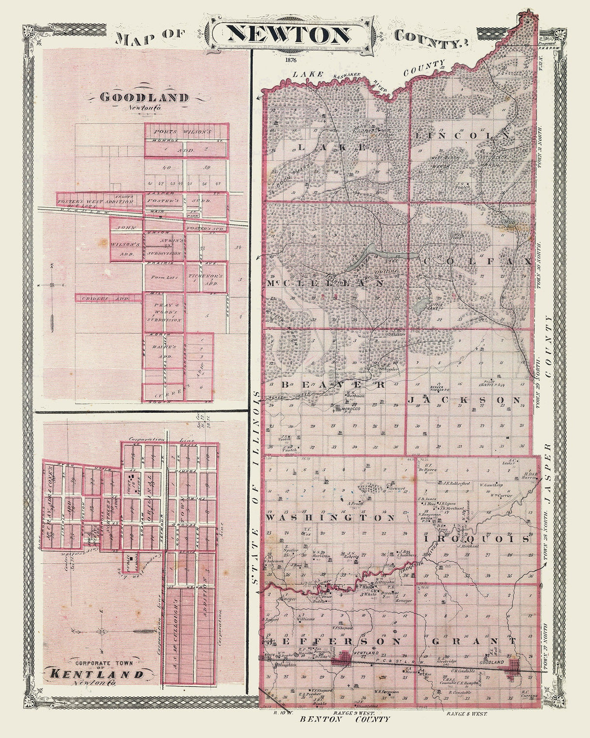 1876 Map of Newton County Indiana