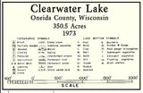 1973 Map of Clearwater Lake Oneida County Wisconsin