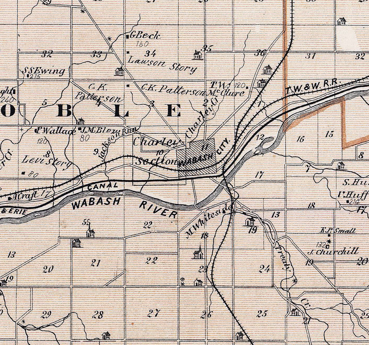 1876 Map of Wabash County Indiana