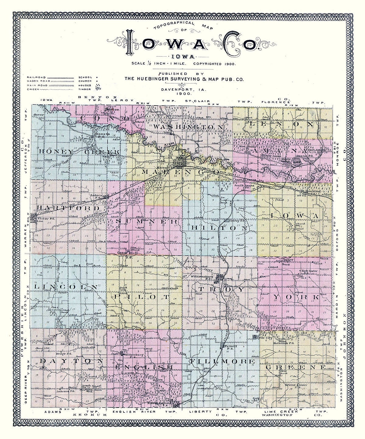 1900 Map of Iowa County Iowa