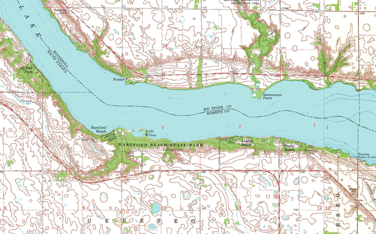 1971 Map of Big Stone Lake Minnesota South Dakota