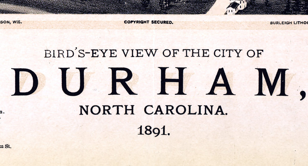 1891 Panoramic Map of Durham North Carolina