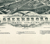 1891 Panoramic Map of Greensboro North Carolina