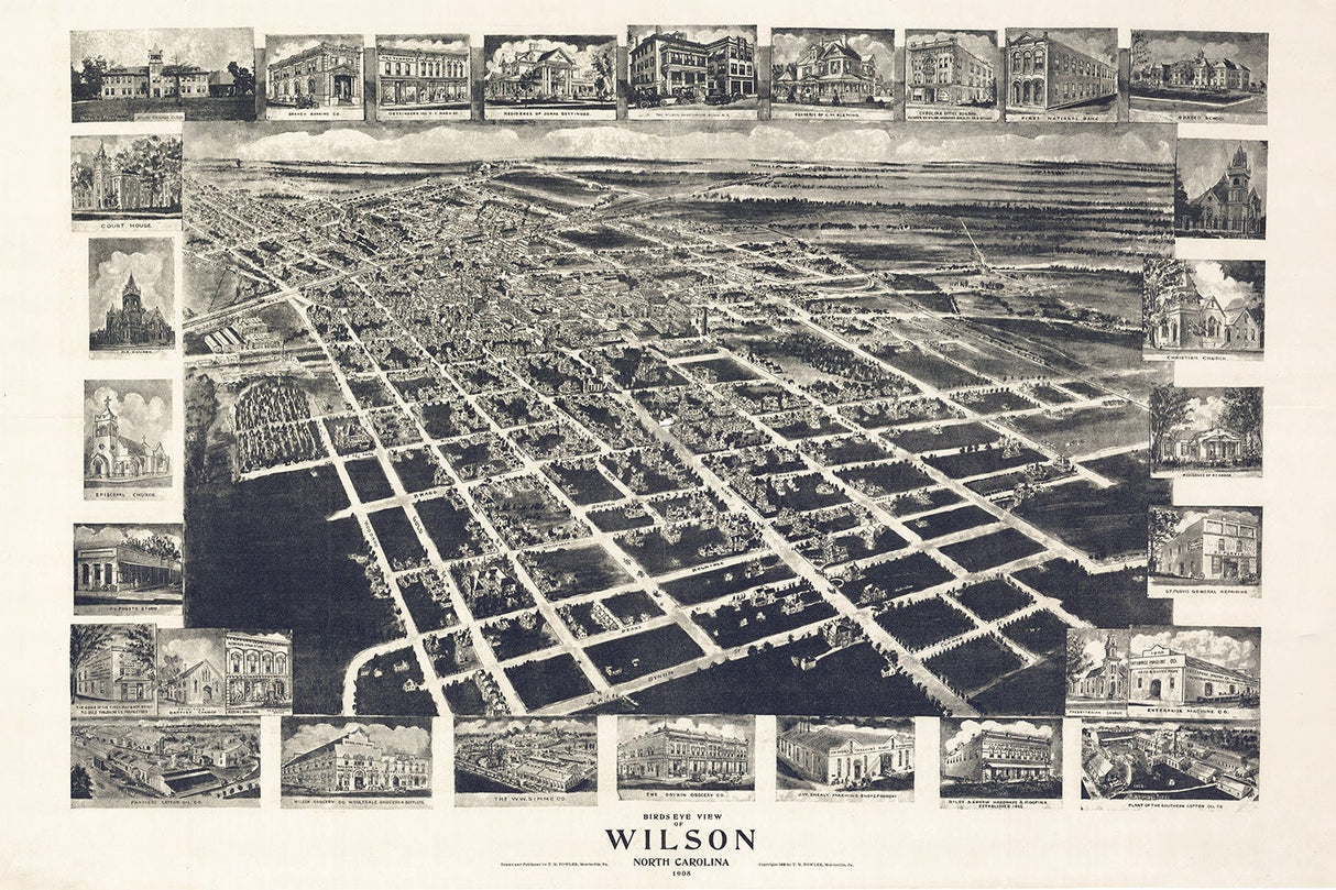 1908 Panoramic Map of Wilson North Carolina