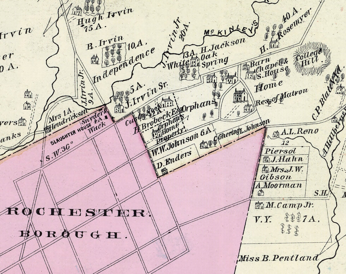 1876 Map of Rochester Township Beaver County Pennsylvania