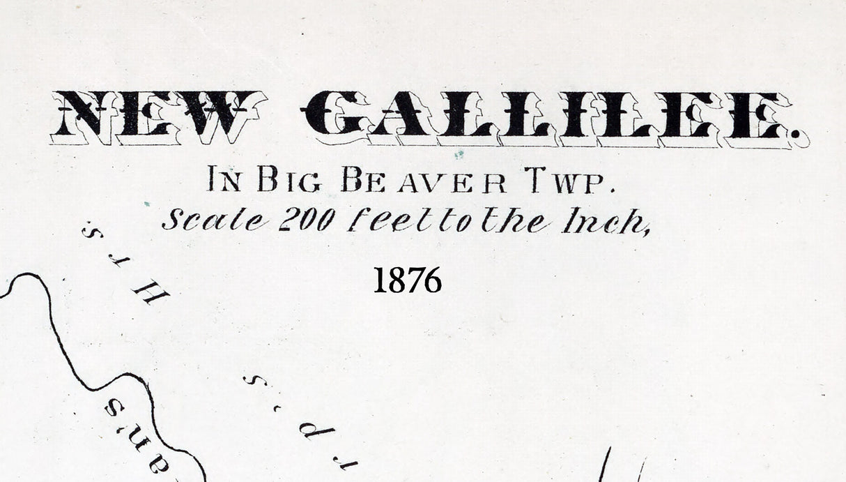 1876 Town Map of New Gallilee Beaver County Pennsylvania