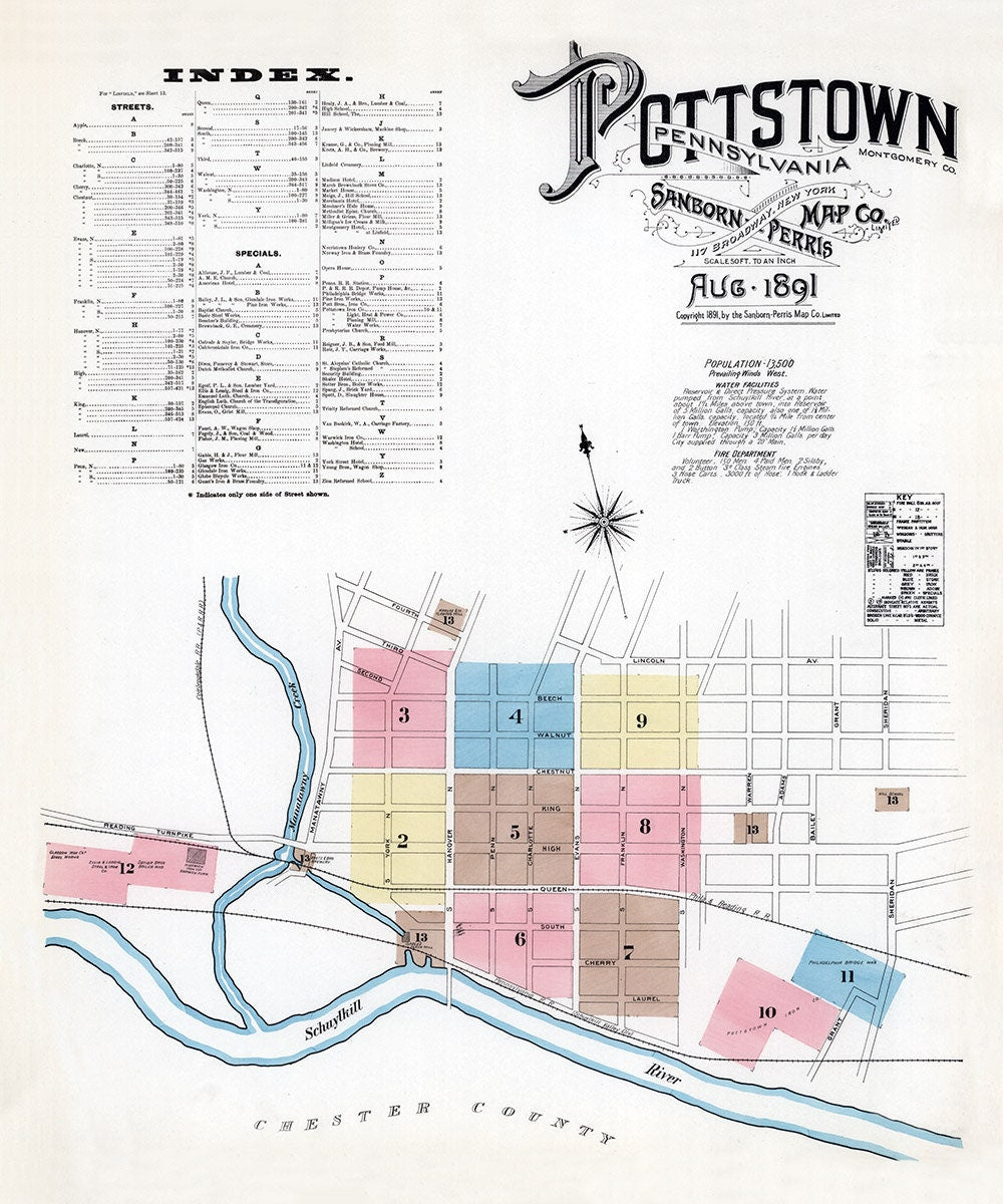 1891 Town Map of Pottstown Montgomery County Pennsylvania