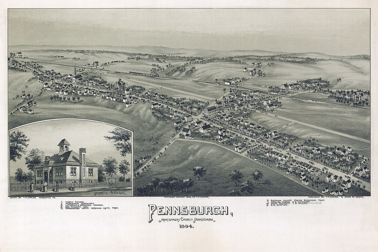 1894 Panoramic Map of Pennsburgh Montgomery County Pennsylvania