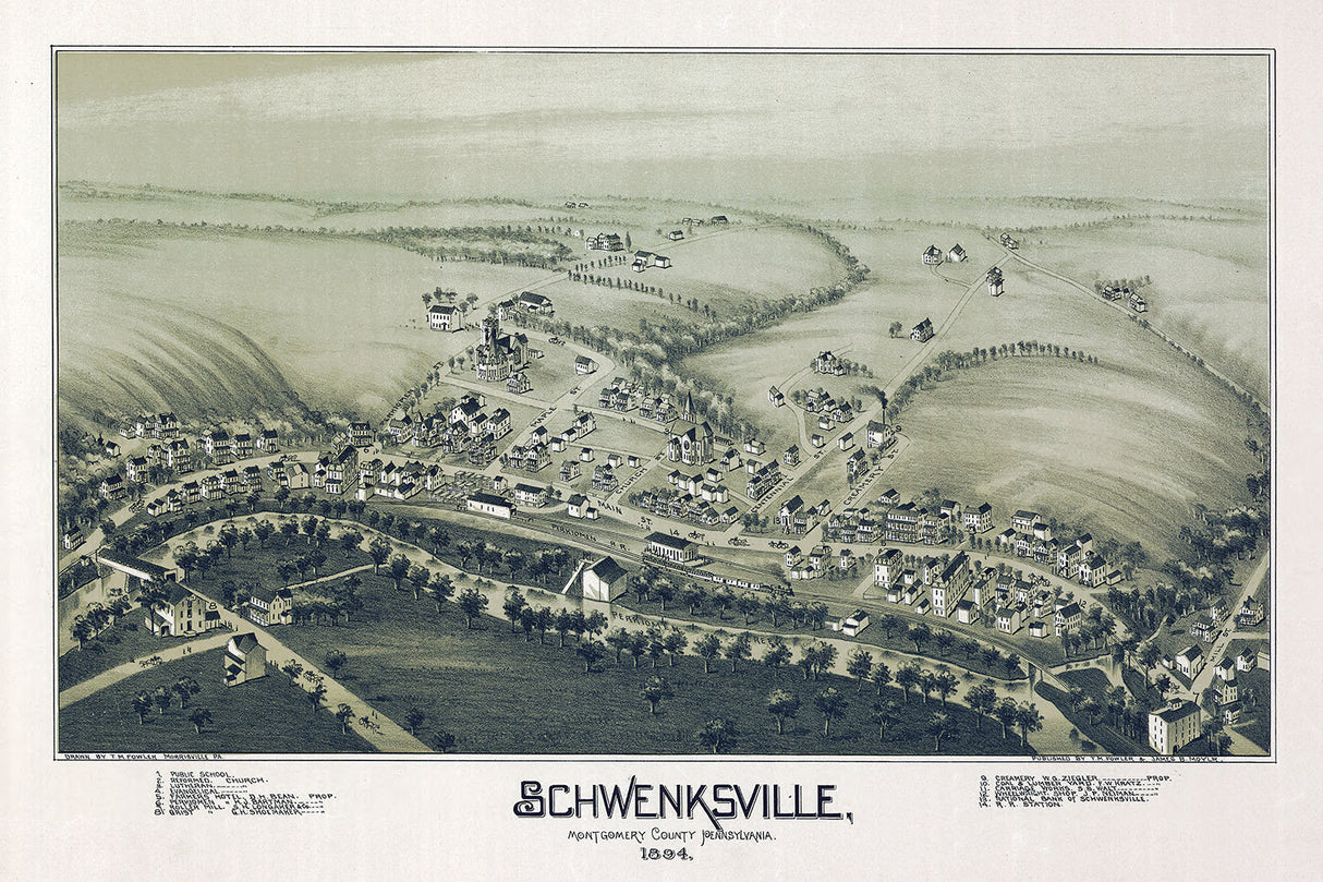1894 Panoramic Map of Schwenksville Montgomery County Pennsylvania