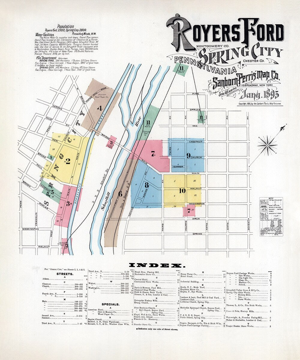 1895 Town Map of Royersford Montgomery County Pennsylvania