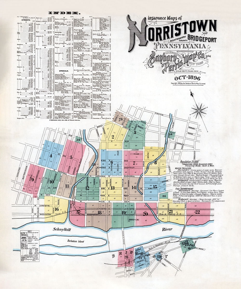 1896 Town Map of Norristown Montgomery County Pennsylvania