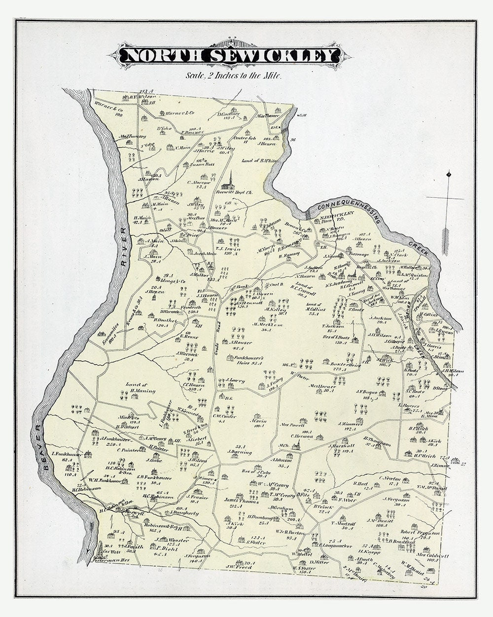 1876 Map of North Sewickley Township Beaver County Pennsylvania