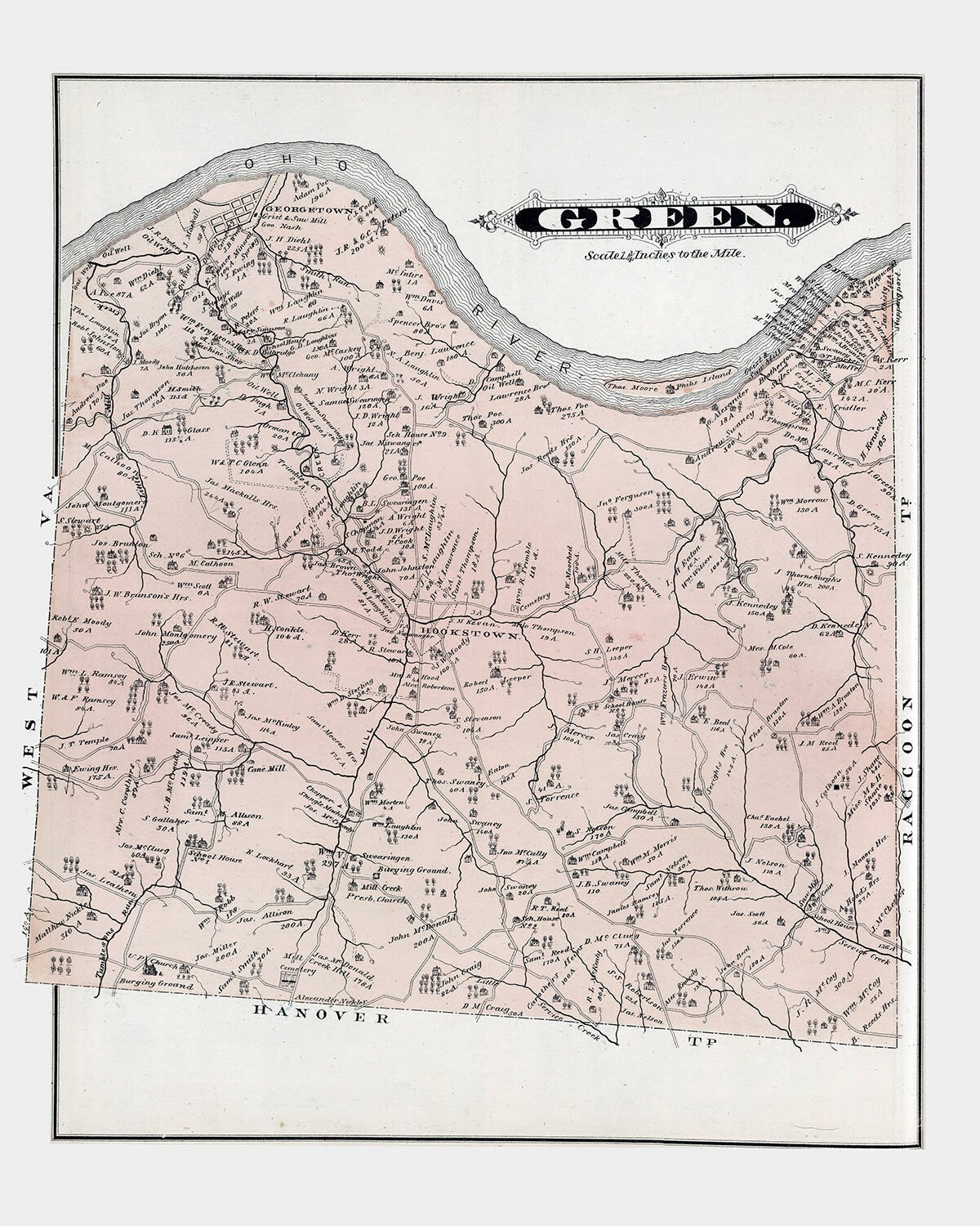 1876 Map of Green Township Beaver County Pennsylvania
